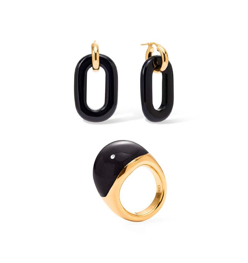 Black ring and earrings gift set