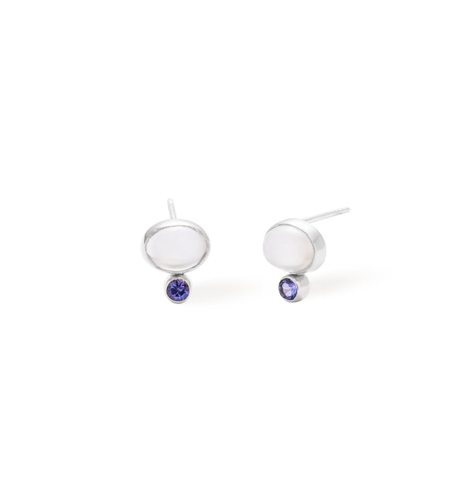 Boucles d'oreilles en argent et pierre de lune blanche Bonbon