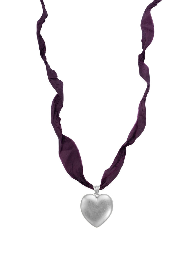 Heart Burgundy Silver Necklace