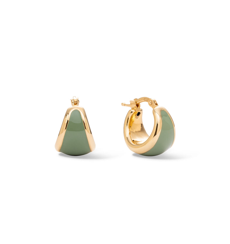  Gold Plated Earrings with Light Green Enamel 