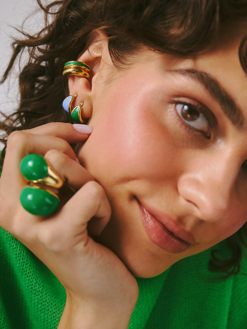  Gold Plated Earrings with Blue Enamel 2 