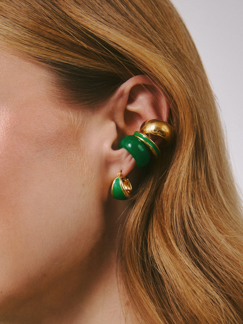  Gold Plated Earrings with Green Enamel 1 