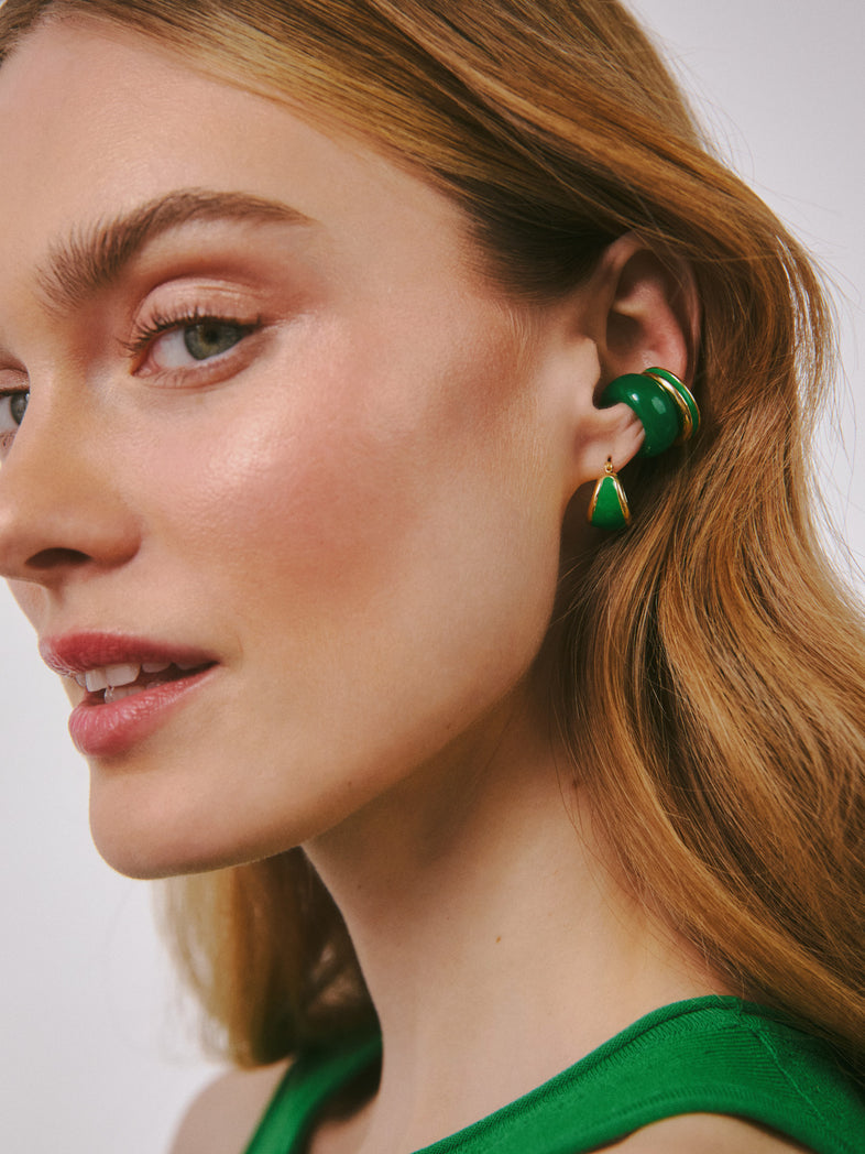  Gold Plated Earrings with Green Enamel 2 
