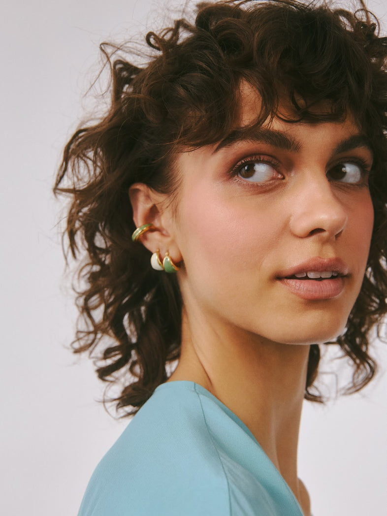  Gold Plated Earrings with Light Green Enamel 2 