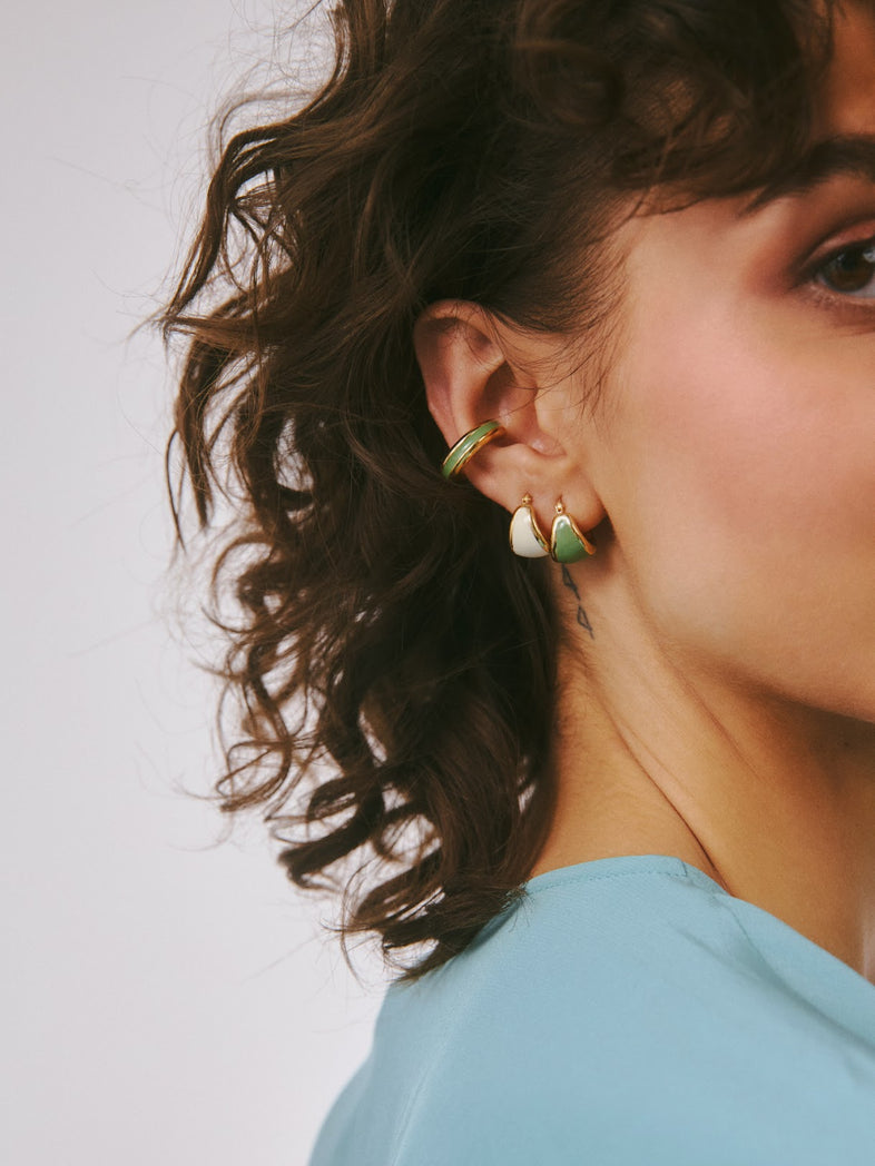  Gold Plated Earrings with Light Green Enamel 1 
