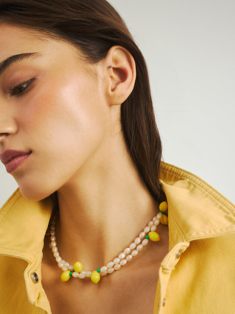  White Beaded Necklace with lemons 3 