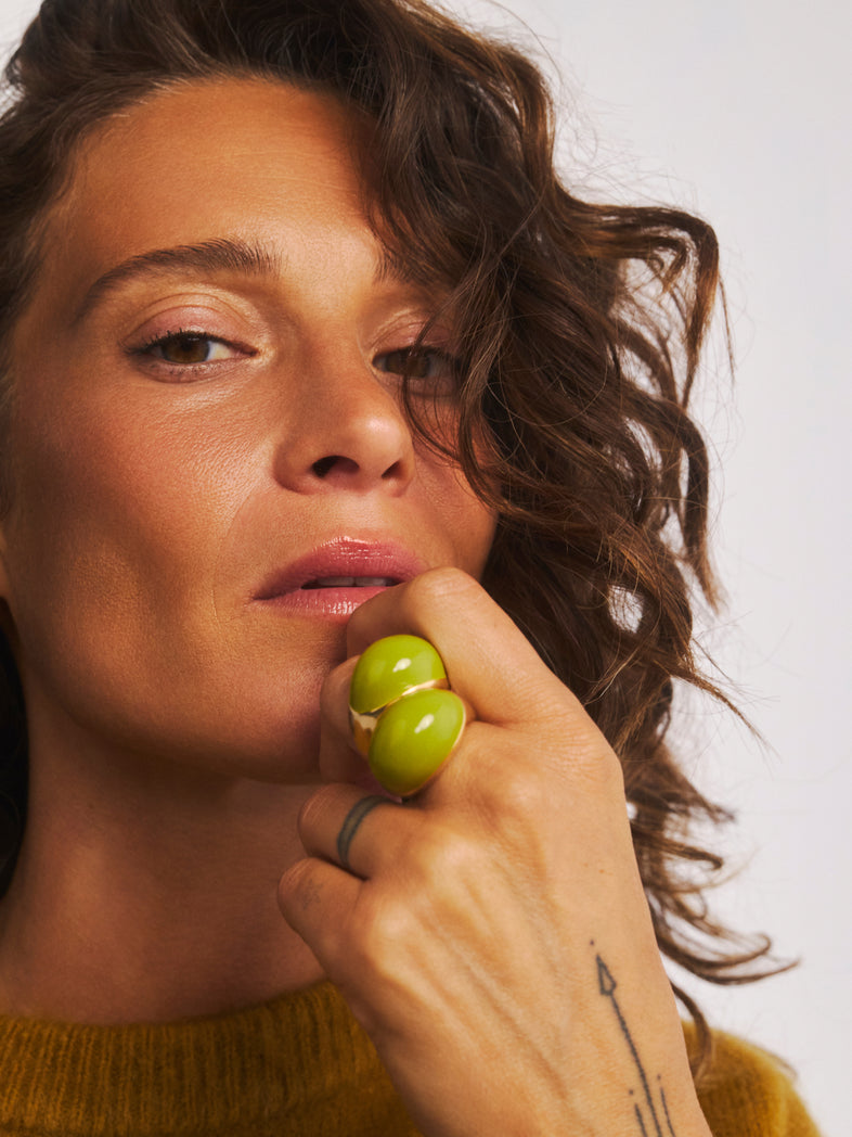  Grande bague avec émail vert olive 1 