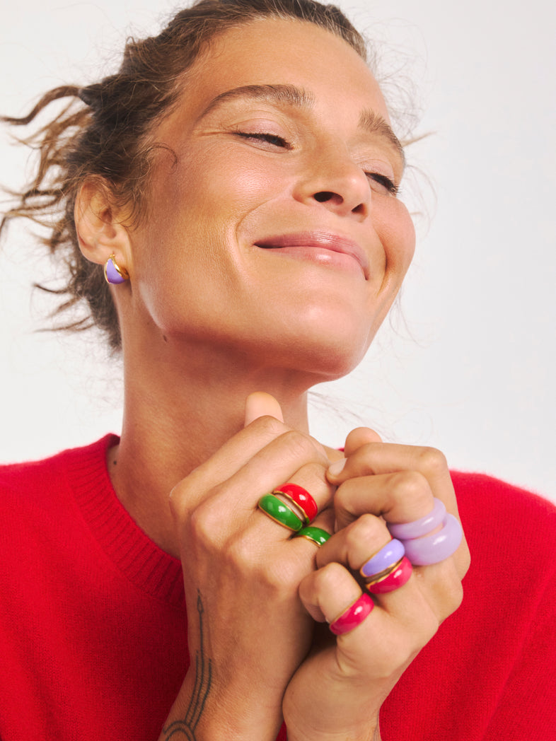  Petite bague plaquée or avec émail rose 4 