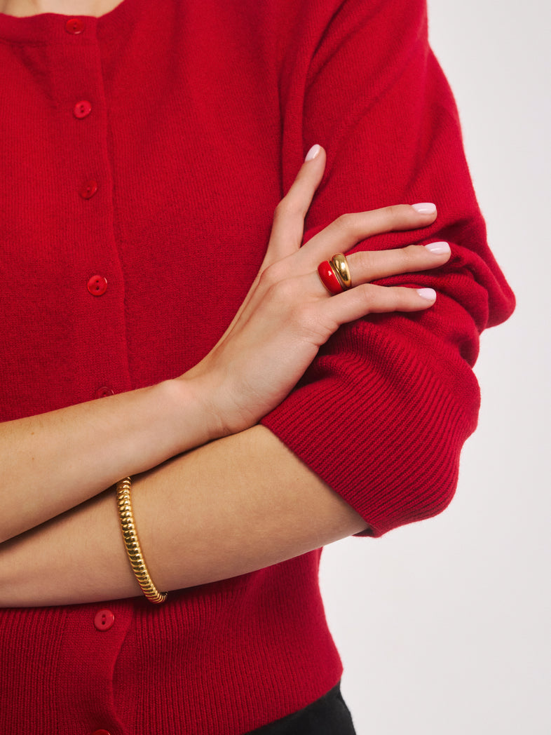  Petite bague plaquée or avec émail rouge 3 