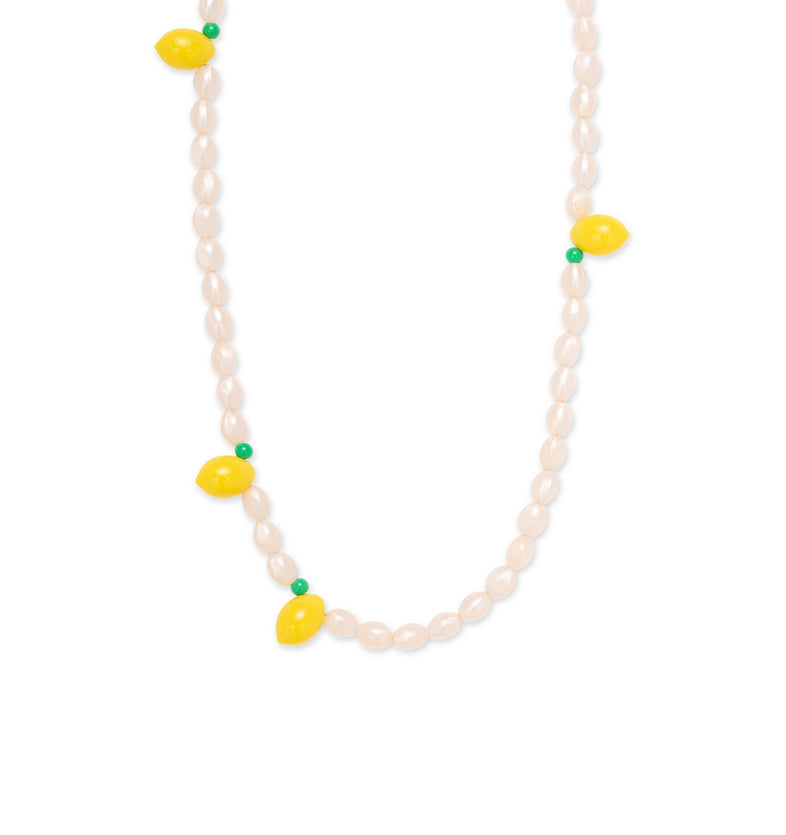  White Beaded Necklace with lemons 