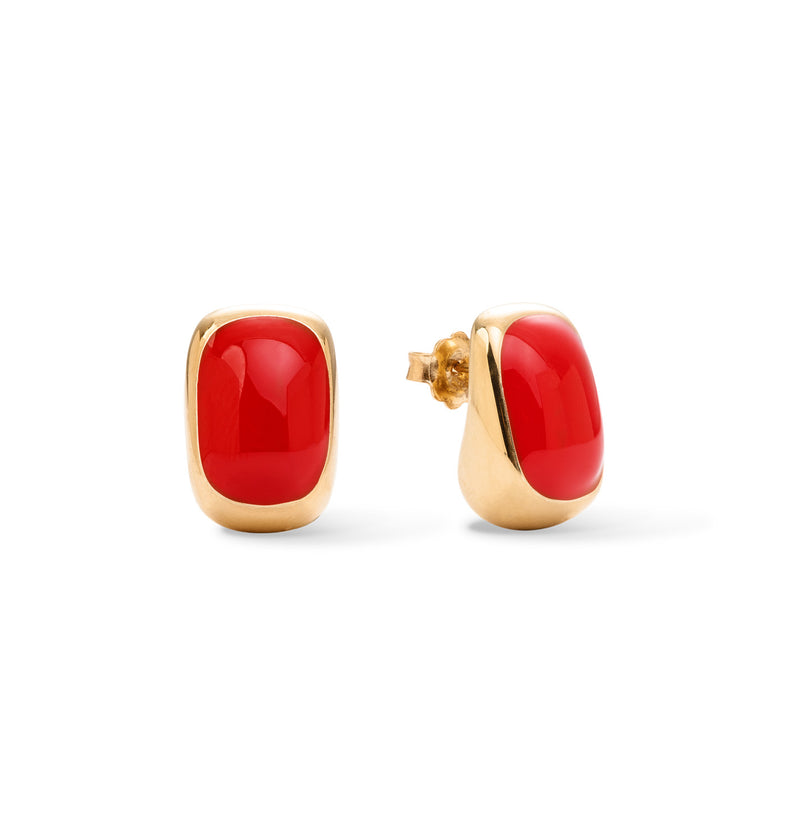  Boucles d'oreilles plaquées or avec émail rouge 