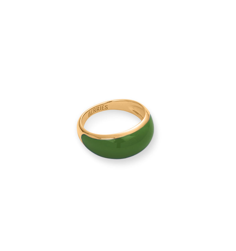  Petite bague plaquée or avec émail vert 2 