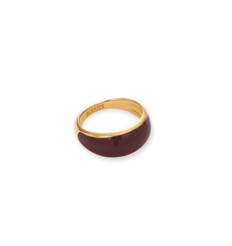  Petite bague plaquée or avec émail bordeaux 2 