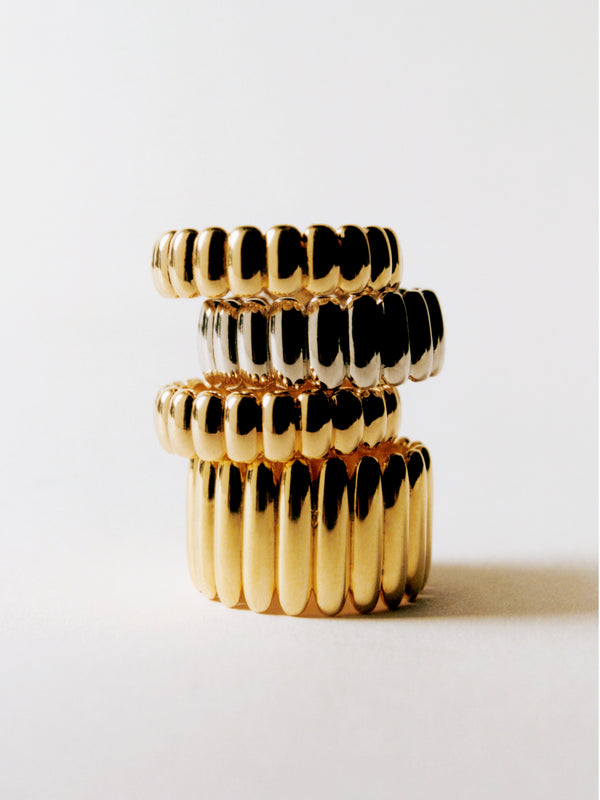 Duży, ryflowany pierścionek pozłacany Bott Maxi - kompozycja pierścionków z serii Bott