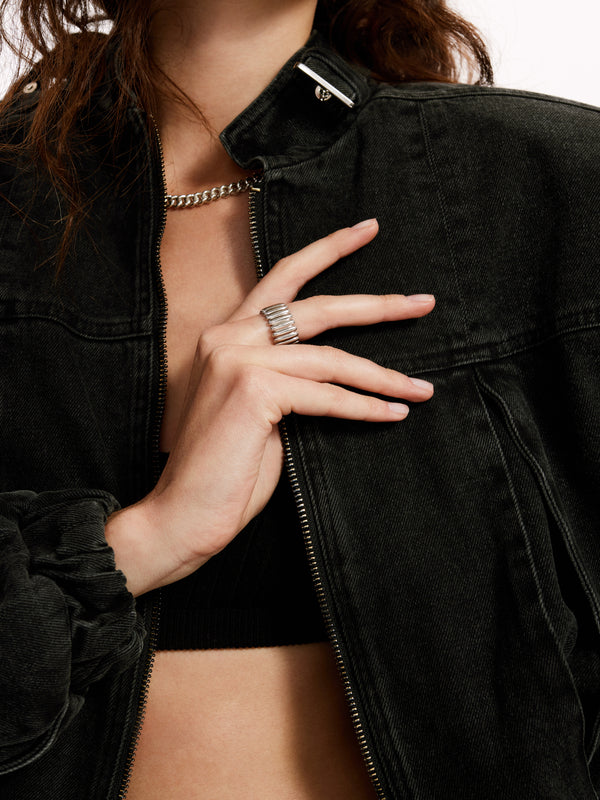 Duży, szeroki srebrny pierścionek obręcz z ryflowaniem Bott Maxi 