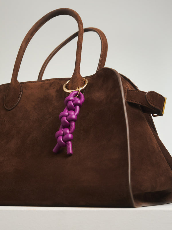 Fioletowy pleciony brelok do torebki ze skóry Paco