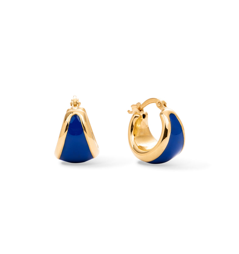  Petites boucles d'oreilles plaquées or avec émail bleu marine 
