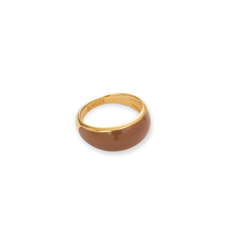  Petite bague plaquée or avec émail marron 3 