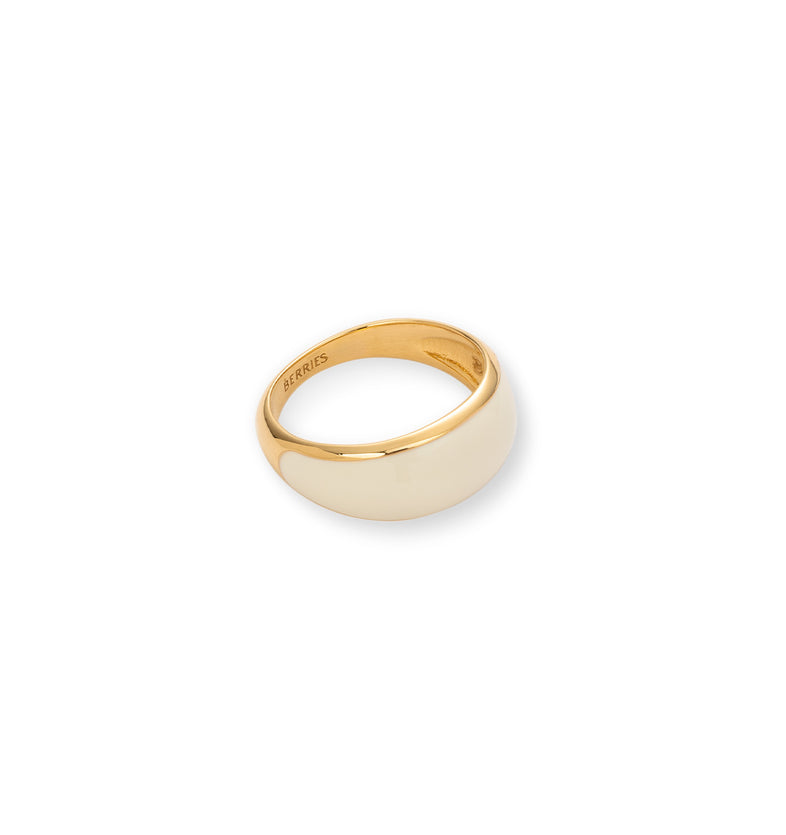  Petite bague plaquée or avec émail blanc 2 
