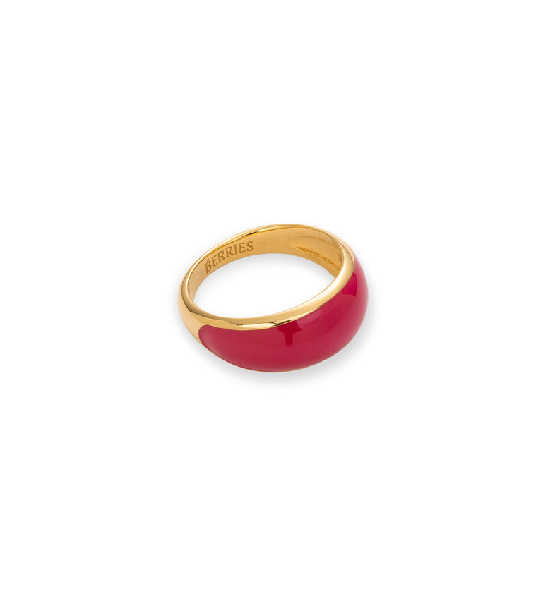  Petite bague plaquée or avec émail rose 2 