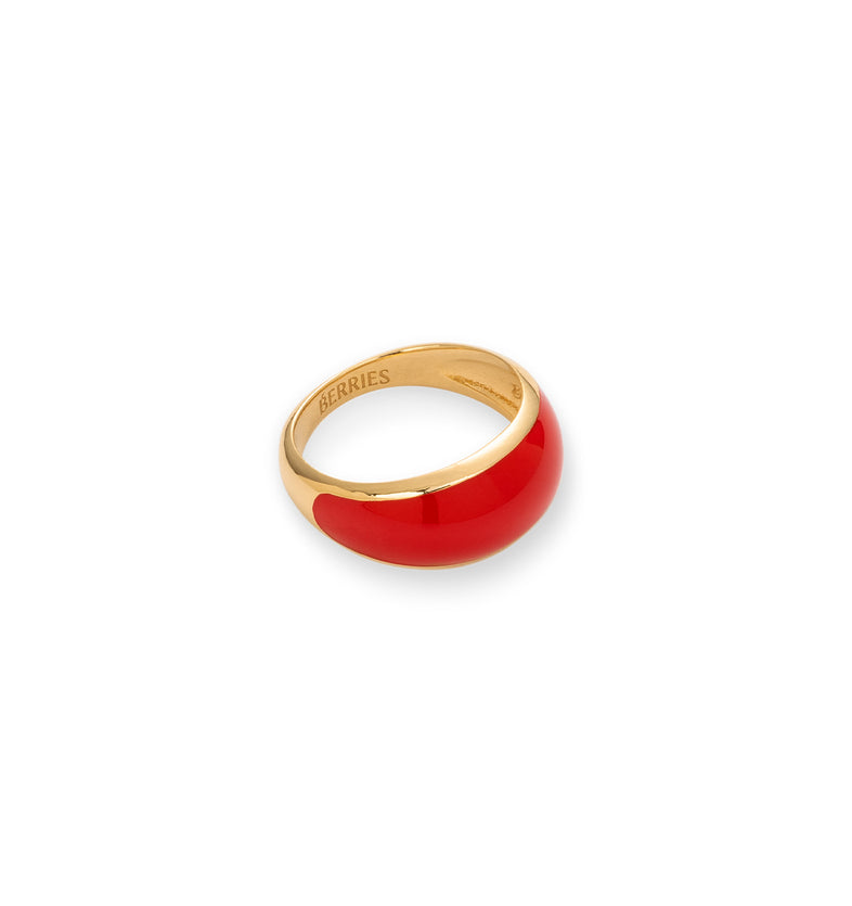  Petite bague plaquée or avec émail rouge 2 