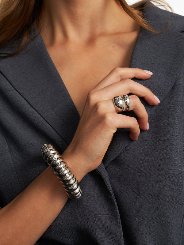 Srebrna modułowa bransoletka z ryflowaniem Groove - połączenie ze srebrnymi pierścionkami