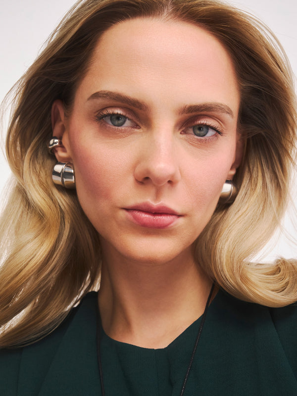 Srebrne podwójne kolczyki dmuchane Linda